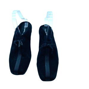 Thom McAn Women Size 8.5 Suede Leather Black Mules Wedge Shoes‎